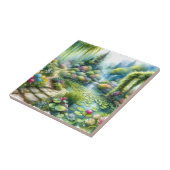 Verzauberter Wasserfallgarten-Lilienteich Fliese (Seite)