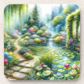Verzauberter Wasserfallgarten-Lilienteich Getränkeuntersetzer (Vorderseite)