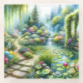 Verzauberter Wasserfallgarten-Lilienteich Glasuntersetzer (Vorderseite)
