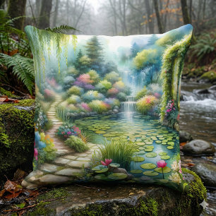 Verzauberter Wasserfallgarten Lilienteich Kissen