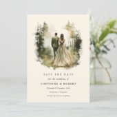 Verzauberter Wasserfarbenwald Save the Date Bohemi Einladung (Stehend Vorderseite)