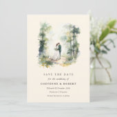 Verzauberter Wasserfarbenwald Save the Date Bohemi Einladung (Stehend Vorderseite)