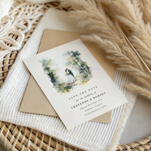 Verzauberter Wasserfarbenwald Save the Date Bohemi Einladung
