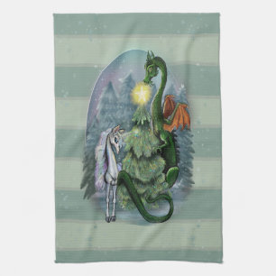 Verzauberter Weihnachtsbaum-Drache und Einhorn Geschirrtuch