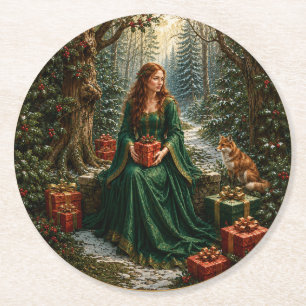 Verzauberter Weihnachtswald Runder Pappuntersetzer