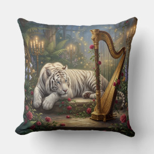 Verzauberter Weißer-Tiger-Garten – Goldene Harfe & Kissen