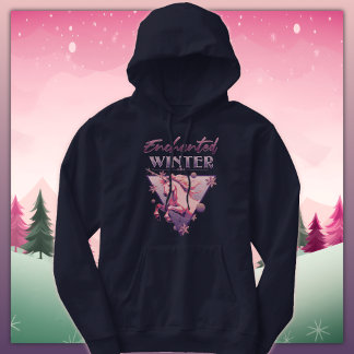 Verzauberter Winter Pink Unicorn Retro Hoodie