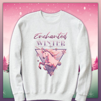Verzauberter Winter Pink Unicorn Retro Sweatshirt