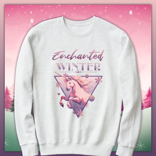 Verzauberter Winter Pink Unicorn Retro Sweatshirt