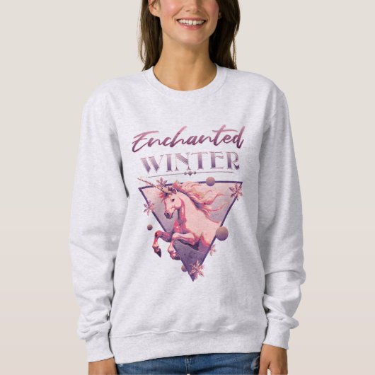 Verzauberter Winter Pink Unicorn Retro Sweatshirt (Vorderseite)