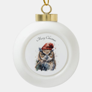 Verzauberter Winterkauz, individuell Keramik Kugel-Ornament