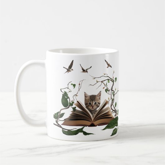 Verzaubertes Bücherwurm-Kätzchen-Kaffeetasse  Kaffeetasse (Links)