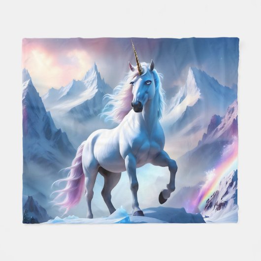 Verzaubertes Einhorn in einem Snowy Fantasy Poster Fleecedecke (Vorderseite (Horizontal))