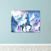 Verzaubertes Einhorn in einem Snowy Fantasy Poster Leinwanddruck (Insitu (Holzboden))