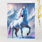 Verzaubertes Einhorn in einer verschneiten Fantasi Karte (Gelbe Blume)