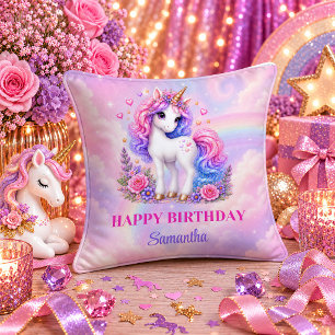 Verzaubertes Einhorn Mädchen Geburtstag Pastellfar Kissen