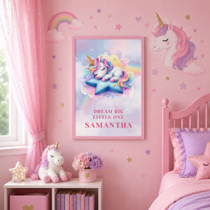 Verzaubertes Einhorn Rosa Lila Mädchen Geburtstags Poster