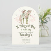 Verzaubertes Einhorn und Märchen zum Personalisier Einladung (Stehend Vorderseite)