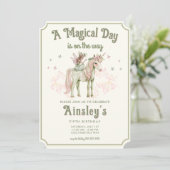 Verzaubertes Einhorn und Märchen zum Personalisier Einladung (Stehend Vorderseite)