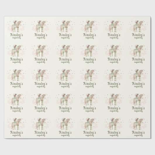 Verzaubertes Einhorn und Märchen zum Personalisier Geschenkpapier (Flach)