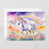 Verzaubertes Einhorn unter einem glühenden Regenbo Postkarte (Vorne/Hinten)