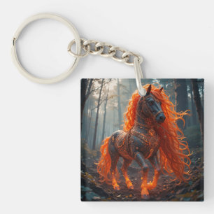 Verzaubertes Feuriges Pferd Mit Lebendiger Mähne Schlüsselanhänger