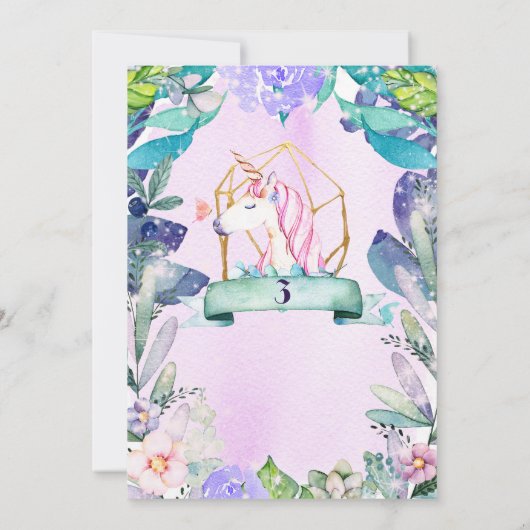 Verzaubertes Forest Fantasy Magical Unicorn Party Einladung (Rückseite)