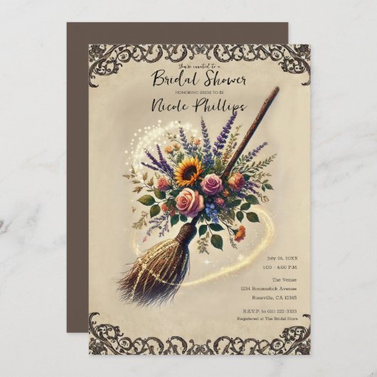 Verzaubertes Gartenhexen Broomstick-Brautparty Einladung (Vorne/Hinten)