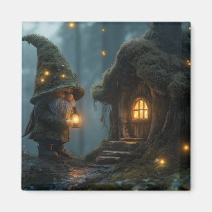 Verzaubertes Gnom-Haus im Mondlicht: Fantasy Magnet