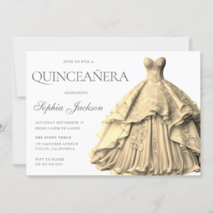 Verzaubertes Gold Dress Gown Quinceanera Einladung