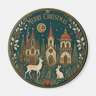 Verzaubertes goldenes Weihnachtsdorf Magnet