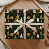 Verzaubertes grünes Wald-Weihnachtsbaum-Muster Geschenkpapier