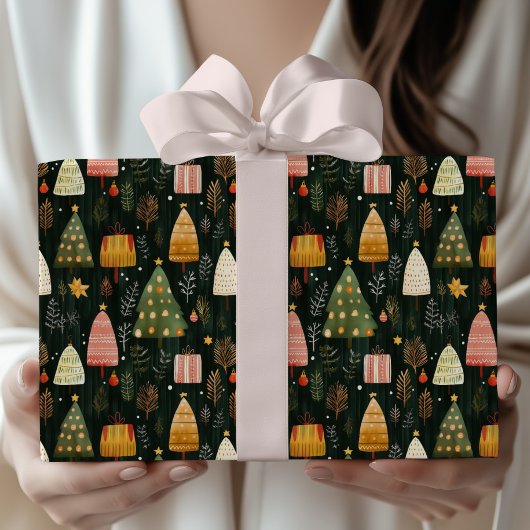 Verzaubertes grünes Wald-Weihnachtsbaum-Muster Geschenkpapier