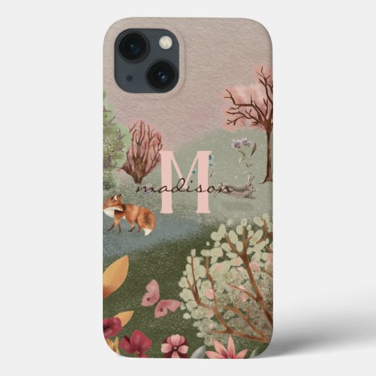 Verzaubertes Holzlandszene-Farbstift-Monogramm Case-Mate iPhone Hülle (Rückseite)