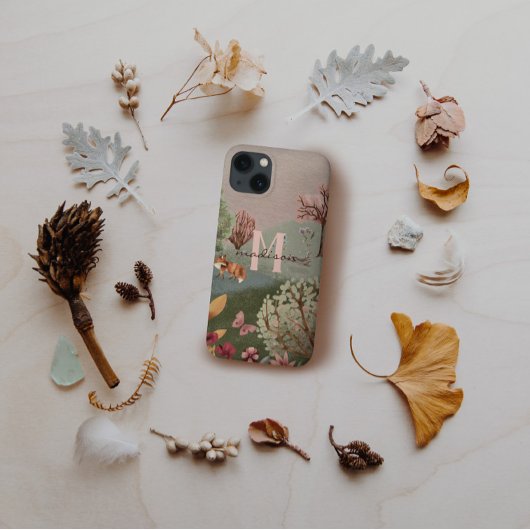 Verzaubertes Holzlandszene-Farbstift-Monogramm Case-Mate iPhone Hülle