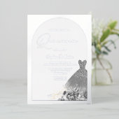 Verzaubertes Kleid Floral Quinceanera Silber Folieneinladung (Stehend vorne)