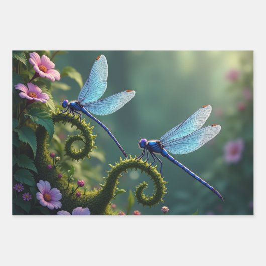Verzaubertes Libellen-Blumen-Set Geschenkpapier Set (Vorderseite)