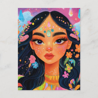 Verzaubertes Mädchen mit Blume Postüberqueren Postkarte