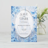 Verzaubertes Märchenschloss Florale Schmetterlinge Save The Date (Stehend Vorderseite)