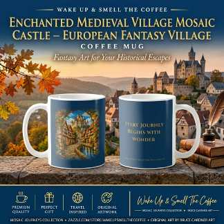Verzaubertes mittelalterliches Dorf Mosaik Schloss Kaffeetasse