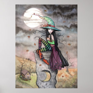 Verzaubertes Oktober Hexenkatze Halloween Poster