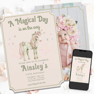 Verzaubertes Personalisiertes Foto Unicorn Rosa Ge Einladung
