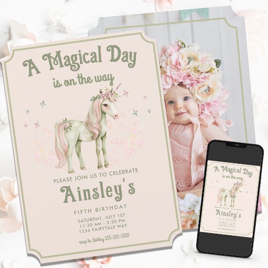 Verzaubertes Personalisiertes Foto Unicorn Rosa Ge Einladung
