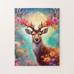 Verzaubertes Reh mit Blumen Puzzle