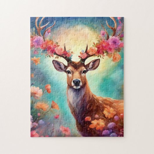 Verzaubertes Reh mit Blumen Puzzle (Vertikal)