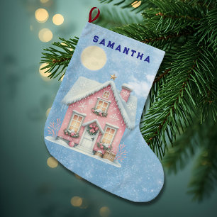 Verzaubertes rosa Cottage personalisierter Weihnac Großer Weihnachtsstrumpf