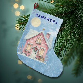 Verzaubertes rosa Cottage personalisierter Weihnac Großer Weihnachtsstrumpf