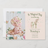 Verzaubertes Rosa Einhorn Personalisiertes Foto Ge Einladung (Vorderseite)