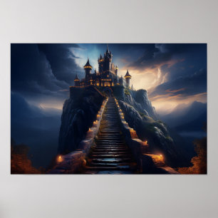 Verzaubertes Schloss Auf Dem Berggipfel Poster