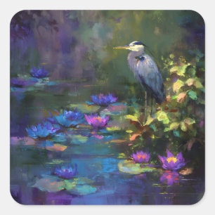Verzaubertes Teichwasser-Lilien-Natur-Aquarell Quadratischer Aufkleber
